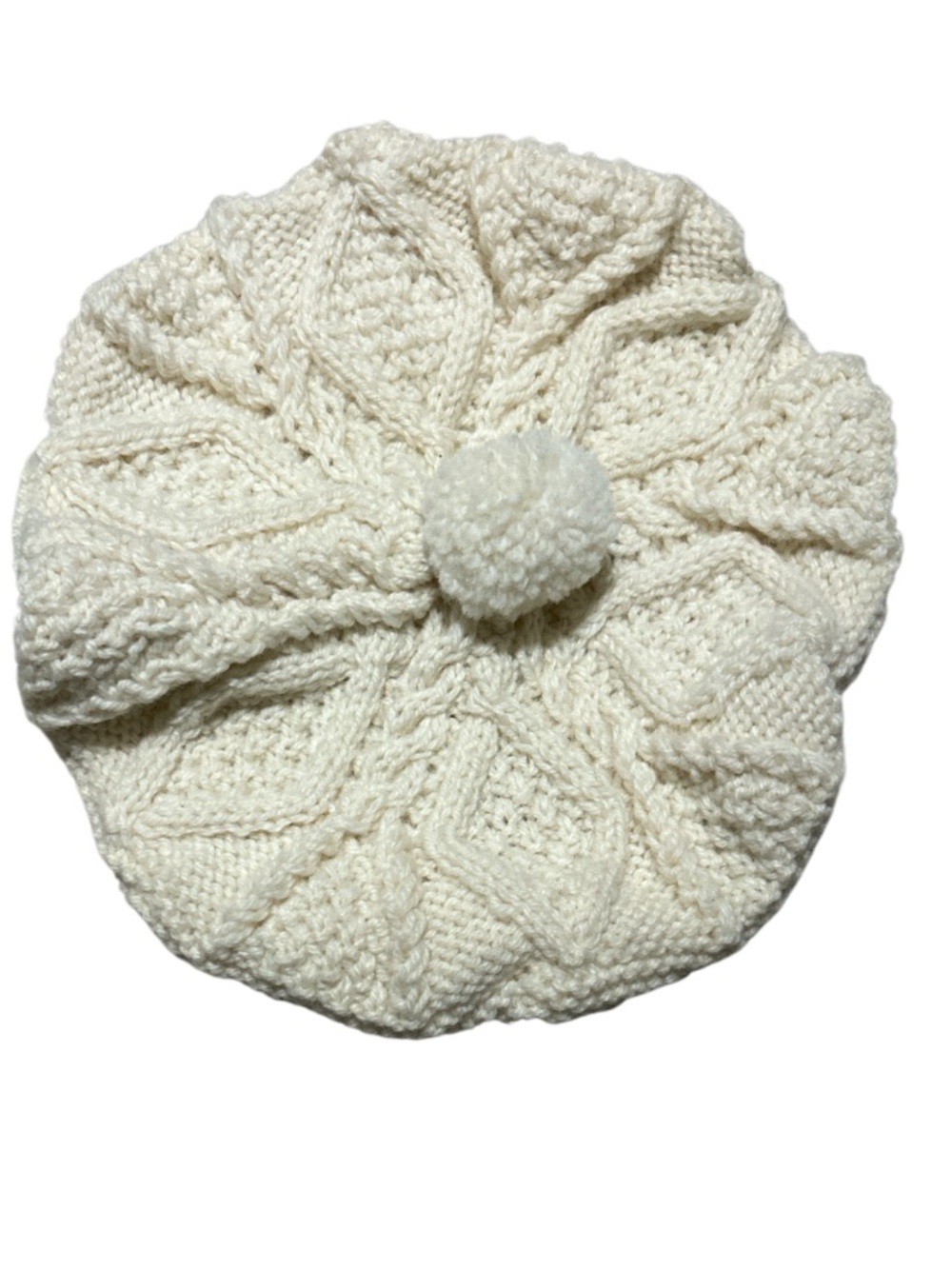 Iris Free wool ivory cable knit beret beanie hat